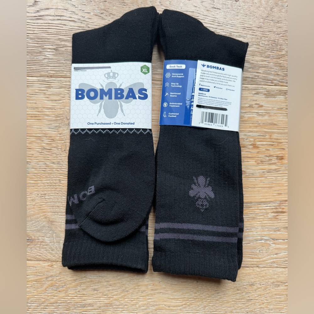 Bombas 2 Men’s Sock Tech NEW Socks Black sz XL Lot Bees Price Firm!